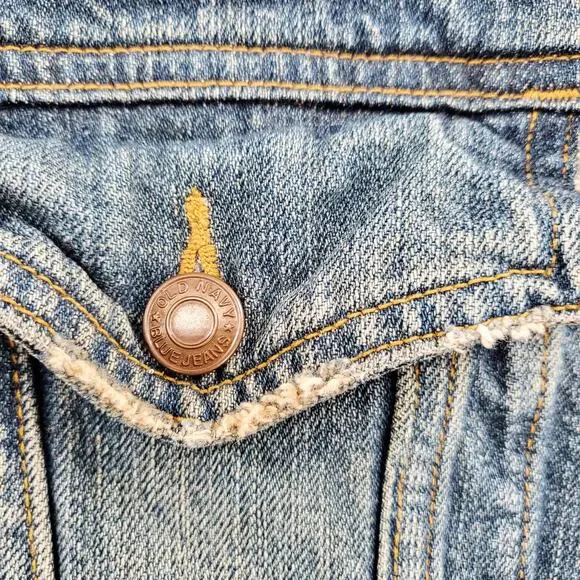 LIZI PHOENIX Old Navy Custom Hand-painted Blue Jean Trucker Jacket Men's Size L - Picture 6 of 11